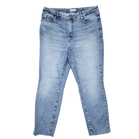 Good American Womens Mid-Rise Distressed Denim Jeans Size 15 Medium Wash‎ - Picture 1 of 13